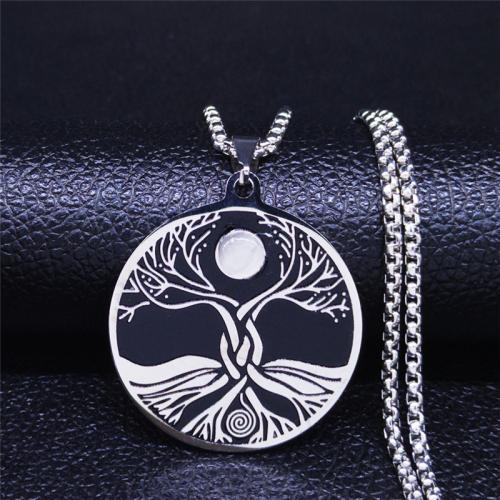 Stainless Steel Jewelry Necklace, 304 Stainless Steel, Round, polished, fashion jewelry & Unisex, silver color, 35x35mm, Length:Approx 50 cm, Sold By PC
