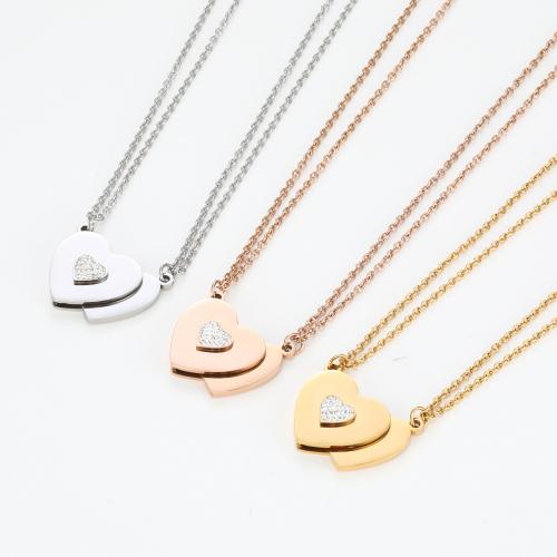 Couple Necklace, 304 Stainless Steel, Heart, fashion jewelry & Unisex & with rhinestone, more colors for choice, Length:Approx 50 cm, Sold By Pair