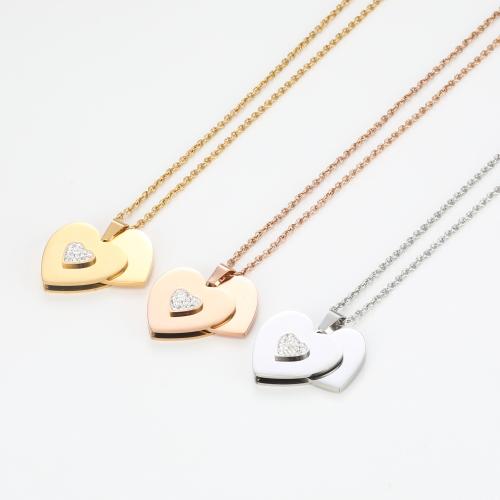 Couple Necklace, 304 Stainless Steel, with 5cm extender chain, Heart, fashion jewelry & Unisex & with rhinestone, more colors for choice, 18x22mm, Sold Per Approx 50 cm Strand