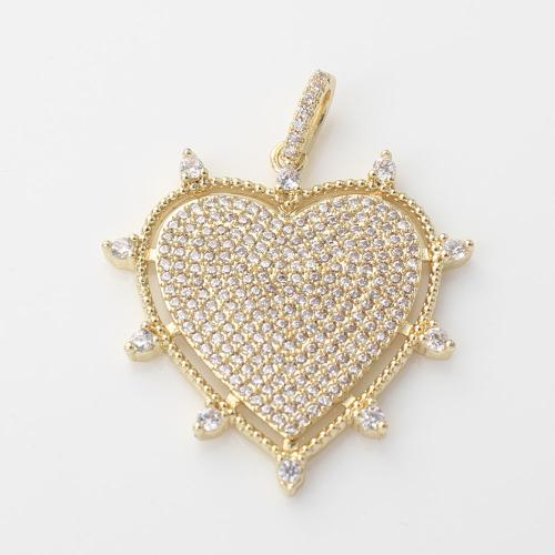Cubic Zirconia Micro Pave Brass Pendant, Heart, gold color plated, DIY & micro pave cubic zirconia, nickel, lead & cadmium free, 32.30x31.30x2.50mm, Sold By PC