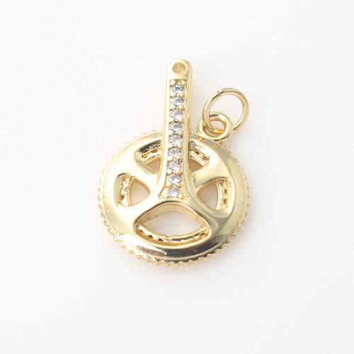 Cubic Zirconia Micro Pave Brass Pendant, Round, gold color plated, DIY & micro pave cubic zirconia, nickel, lead & cadmium free, 21.30x14.40x29.50mm, Sold By PC