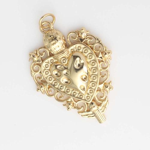 Brass Heart Pendants, gold color plated, DIY, nickel, lead & cadmium free, 32.70x24.10x3.60mm, Sold By PC