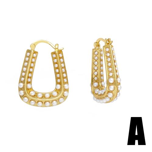 Messing Leverback Ohrring, mit Kunststoff Perlen, plattiert, Modeschmuck & verschiedene Muster für Wahl, goldfarben, frei von Nickel, Blei & Kadmium, verkauft von Paar