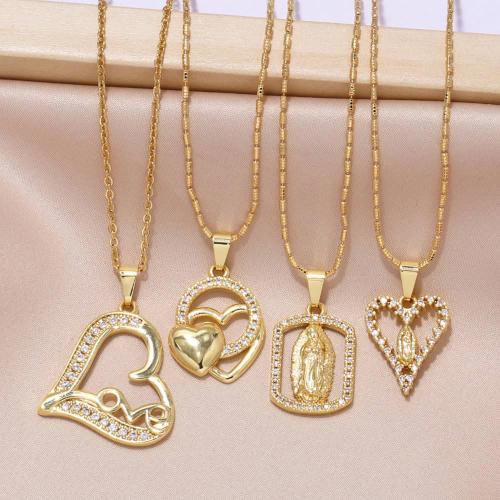 Cubic Zircon Micro Pave Brass Necklace plated fashion jewelry & micro pave cubic zirconia golden nickel lead & cadmium free Sold By PC