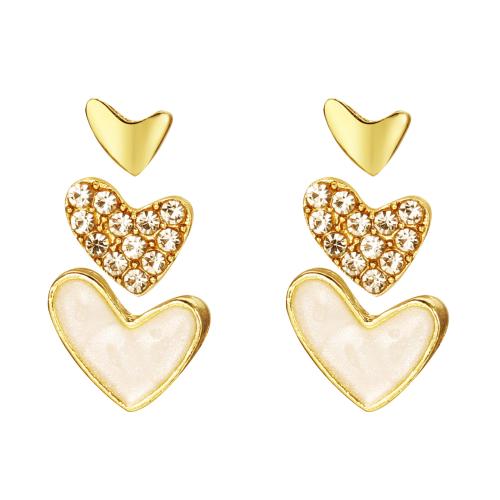 Tibetan Style Stud Earring, with Crystal, Heart, fashion jewelry & for woman & enamel, gold, nickel, lead & cadmium free, 3Pairs/Lot, Sold By Lot