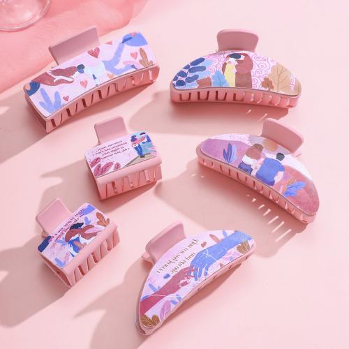 Hair Claw Clips Resin with PU Leather handmade  & for woman pink Sold By PC
