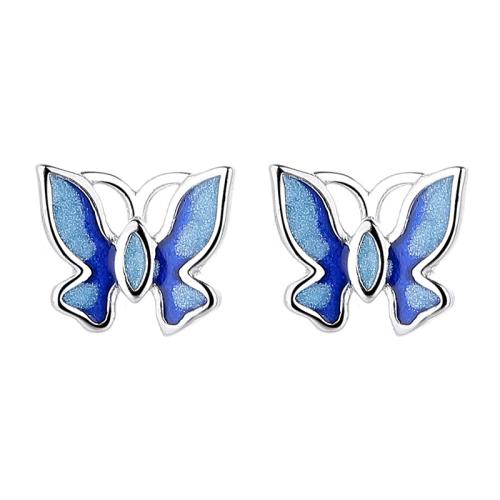 925 Sterling Silver Stud Earrings, Butterfly, plated, for woman & epoxy gel, more colors for choice, 6x7mm, Sold By Pair