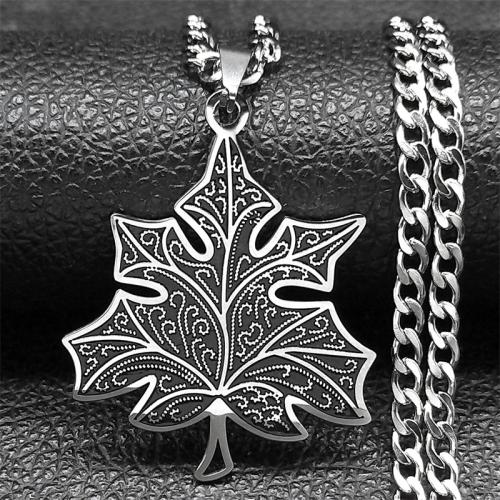 Stainless Steel Jewelry Necklace 304 Stainless Steel Maple Leaf polished fashion jewelry & Unisex silver color Length Approx 60 cm Sold By PC