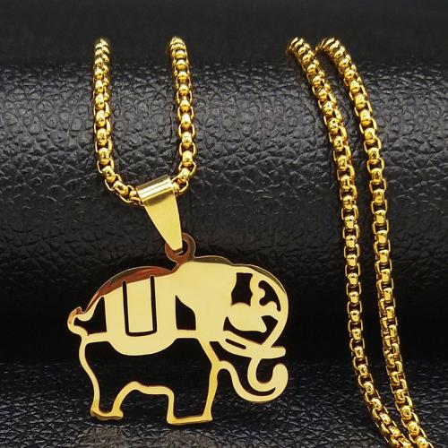 Stainless Steel Sweater Chain Necklace 304 Stainless Steel Elephant polished fashion jewelry & Unisex golden Length Approx 60 cm Sold By PC