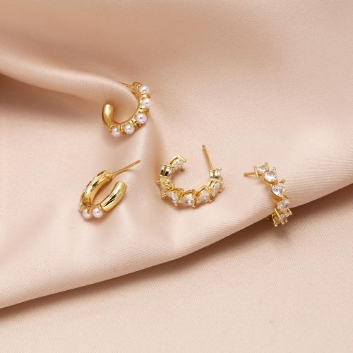 Cubic Zirconia Micro Pave Brass Earring, with Plastic Pearl, plated, fashion jewelry & different designs for choice & micro pave cubic zirconia, golden, nickel, lead & cadmium free, Sold By Pair