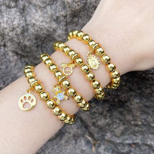 Cubic Zirconia Micro Pave Brass Bracelet, plated, fashion jewelry & different designs for choice & micro pave cubic zirconia, golden, nickel, lead & cadmium free, The inner diameter of the bracelet is 55cm, Sold By PC