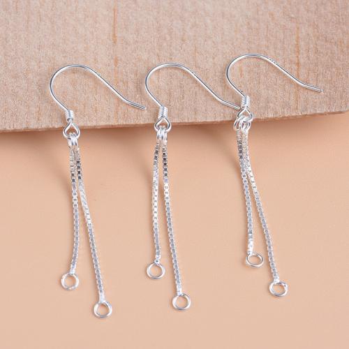 925 Sterling Silver Earring Drop Findings plated DIY silver color 47mm Sold By Pair