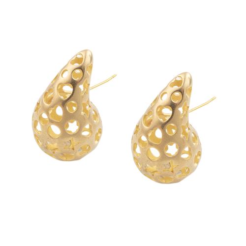 Brass Stud Earring, plated, for woman, golden, 33x19x27.50mm, 5Pairs/Lot, Sold By Lot