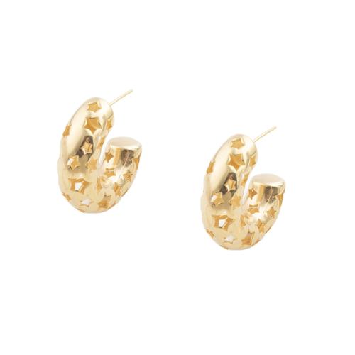 Brass Stud Earring, plated, for woman, golden, 24.50x8.50x25mm, 5Pairs/Lot, Sold By Lot
