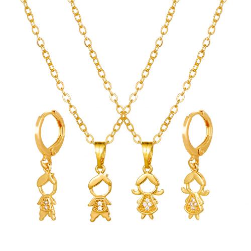 Brass Ensemble de bijoux, laiton, avec alliage de zinc, styles différents pour le choix & pour femme & avec strass, doré, Vendu par paire