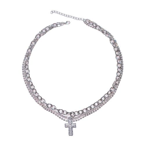 Tibetan Style Jewelry Necklace, with brass chain, with 6cm extender chain, silver color plated, fashion jewelry & for woman & with rhinestone, nickel, lead & cadmium free, Length:Approx 40 cm, Approx 42 cm, Sold By PC
