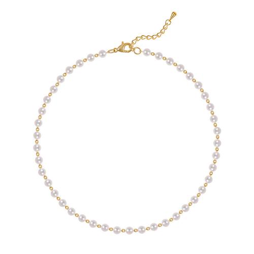 Zinc Alloy smykker halskæde, med Plastic Pearl, med 7cm extender kæde, forgyldt, mode smykker & for kvinde, flere farver til valg, nikkel, bly & cadmium fri, Længde Ca. 38 cm, Solgt af PC