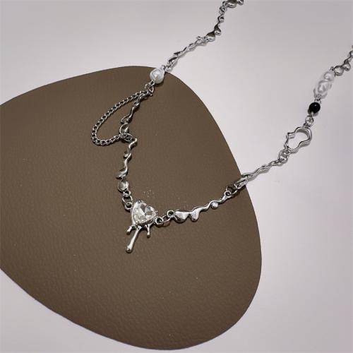Zinc Alloy smykker halskæde, med 5cm extender kæde, sølvfarvet forgyldt, mode smykker & for kvinde & med rhinestone, flere farver til valg, nikkel, bly & cadmium fri, Længde Ca. 40 cm, Solgt af PC
