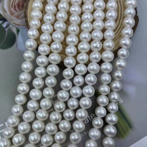 Natural Freshwater Pearl Loose Beads, Slightly Round, fashion jewelry & DIY, white, Length about 9-10mm, Approx 47PCs/Strand, Sold By Strand