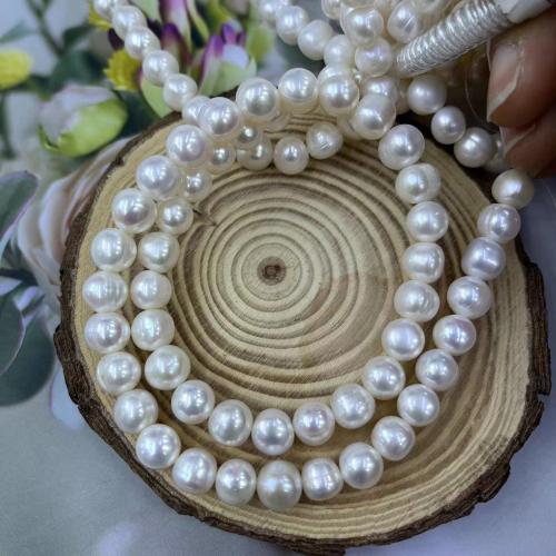 Perline perle d'acqua dolce naturale, perla d'acquadolce coltivata naturalmente, Leggermente rotondo, gioielli di moda & DIY, bianco, Length about 8-9mm, Appross. 50PC/filo, Venduto da filo
