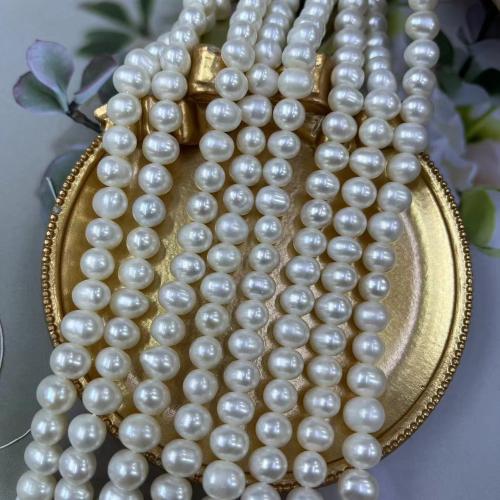Natural Freshwater Pearl Loose Beads, Oval, fashion jewelry & DIY, white, Length about 7-8mm, Approx 52PCs/Strand, Sold By Strand