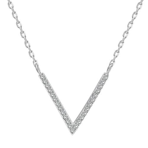 Cubic Zircon Micro Pave 925 Sterling Silver Necklace with 4.5cm extender chain Letter V fashion jewelry & micro pave cubic zirconia & for woman nickel lead & cadmium free Length Approx 41 cm Sold By PC