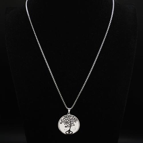 Stainless Steel Jewelry Necklace, 304 Stainless Steel, Round, polished, fashion jewelry & Unisex, silver color, 35x35mm, Length:Approx 60 cm, Sold By PC