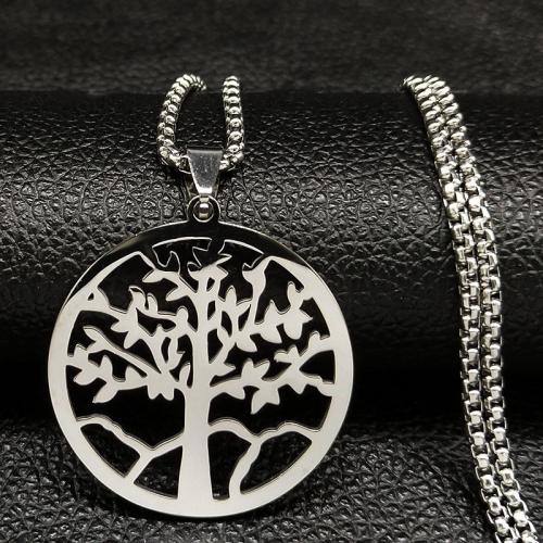 Stainless Steel Jewelry Necklace, 304 Stainless Steel, polished, fashion jewelry & Unisex, silver color, 35x35mm, Length:Approx 50 cm, Sold By PC