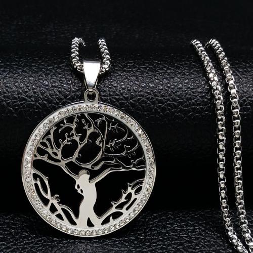 Stainless Steel Jewelry Necklace 304 Stainless Steel polished fashion jewelry & Unisex & with rhinestone silver color Length Approx 50 cm Sold By PC