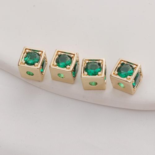 Cubic Zirconia Micro Pave Brass Beads Square gold color plated DIY & micro pave cubic zirconia nickel lead & cadmium free 7mm Sold By PC
