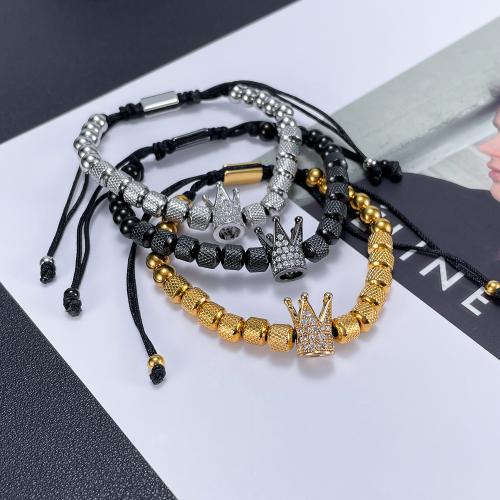 Stainless Steel Jewelry Bracelet 304 Stainless Steel with Cotton Thread plated fashion jewelry & Unisex & micro pave cubic zirconia nickel lead & cadmium free Length Approx 320 mm Sold By PC