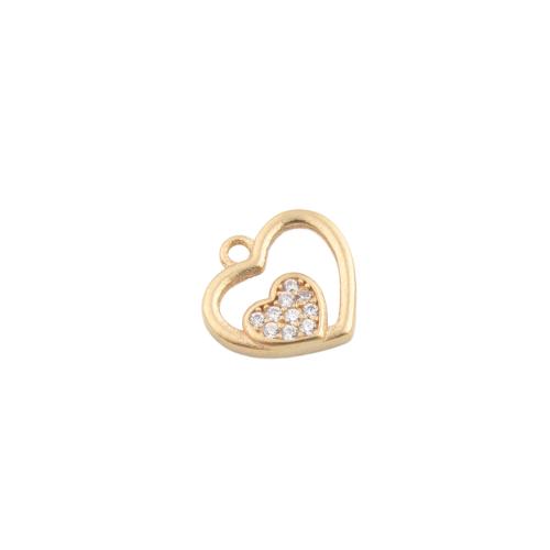 Cubic Zirconia Micro Pave Brass Pendant, Heart, plated, DIY & micro pave cubic zirconia, golden, 12x12x2mm, 10PCs/Lot, Sold By Lot