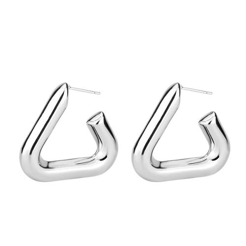 925 Sterling Silver Stud Earring, Triangle, fashion jewelry & for woman, silver color, 38.30x35.20mm, Sold By Pair