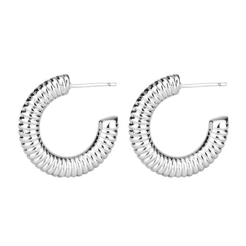 925 Sterling Silver Stud Earring, Letter U, fashion jewelry & for woman, silver color, 24.40x24.40mm, Sold By Pair
