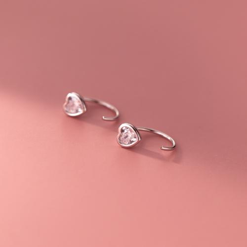 925 Sterling Silver Drop Earring, Heart, platinum plated, for woman & with rhinestone, 5mm, Sold By Pair