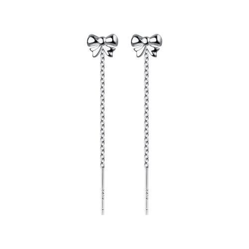 925 Sterling Silver Thread Through Earrings Bowknot fashion jewelry & for woman silver color Sold By Pair