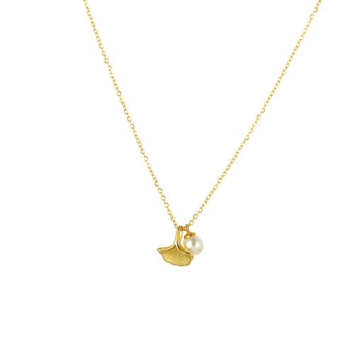 Edelstahl Schmuck Halskette, 304 Edelstahl, mit Muschelkern, mit Verlängerungskettchen von 4cm, 18K vergoldet, Modeschmuck & für Frau, goldfarben, Länge:ca. 41 cm, verkauft von PC