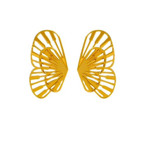 Goujon Laiton, forme d'aile, Plaqué d'or, bijoux de mode & pour femme & creux, doré, protéger l'environnement, sans nickel, plomb et cadmium, 26x16mm, Vendu par paire