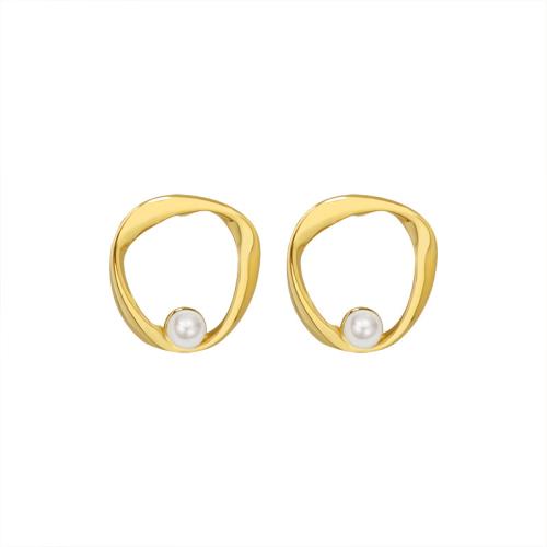 Stainless Steel Stud Earrings 316L Stainless Steel with Plastic Pearl fashion jewelry & for woman & hollow Sold By Pair
