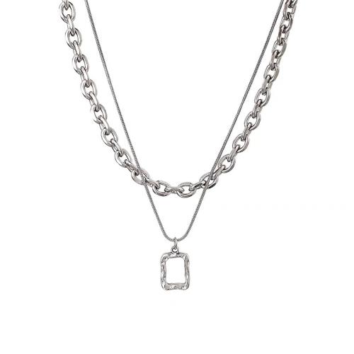 Titanstahl Halskette, mit Verlängerungskettchen von 6cm, Doppelschicht & Modeschmuck & verschiedene Stile für Wahl & für Frau, originale Farbe, Länge:ca. 40 cm, ca. 45 cm, verkauft von PC