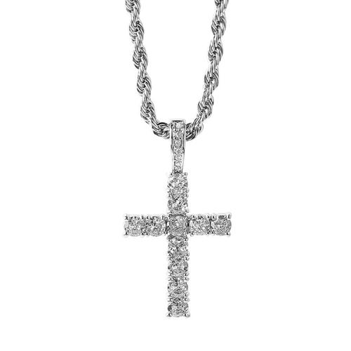 ожерелье для свитер, титан, с цинковый сплав, с 5cm наполнитель цепи, Kресты, ювелирные изделия моды & Мужская & со стразами, оригинальный цвет, длина:Приблизительно 60 см, продается PC