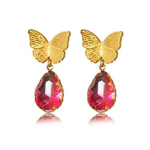 Stainless Steel Stud Earrings 304 Stainless Steel 18K gold plated fashion jewelry & for woman & with rhinestone Sold By Pair