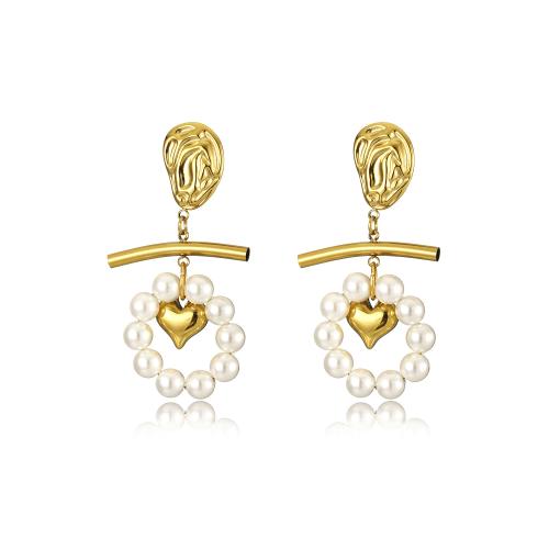 Edelstahl Ohrringe, 304 Edelstahl, mit Kunststoff Perlen, 18K vergoldet, Modeschmuck & für Frau, 55x30mm, verkauft von Paar