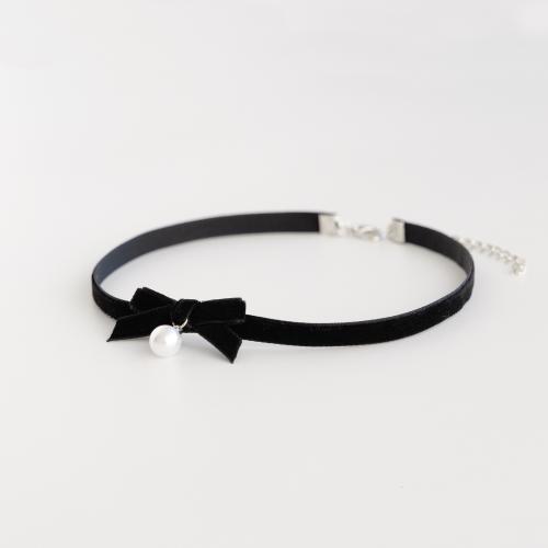 Mode-Halskette, Velour, mit Kunststoff Perlen & Messing, mit Verlängerungskettchen von 6cm, handgemacht, Modeschmuck & verschiedene Stile für Wahl & für Frau, keine, Länge:ca. 32 cm, verkauft von PC