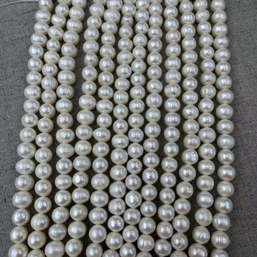 Natural Freshwater Pearl Loose Beads, Slightly Round, fashion jewelry & DIY, white, Length about 11-12mm, Approx 38PCs/Strand, Sold By Strand