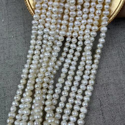 Naturalne perły słodkowodne perełki luźne, Perła naturalna słodkowodna, Lekko okrągły, biżuteria moda & DIY, biały, Length about 5-6mm, około 65komputery/PC, sprzedane przez PC