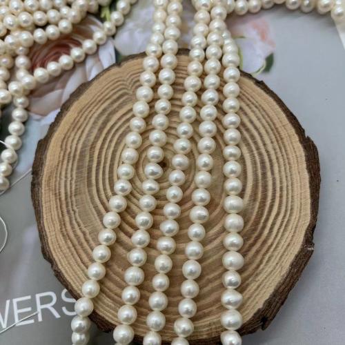 Natural Freshwater Pearl Loose Beads, Slightly Round, fashion jewelry & DIY, white, Length about 5-6mm, Approx 77PCs/Strand, Sold By Strand