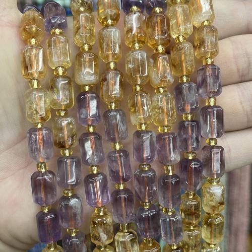 Natürliche Amethyst Perlen, mit Gelbquarz Perlen, Zylinder, Modeschmuck & DIY & facettierte, gemischte Farben, 8x12mm, verkauft per ca. 38 cm Strang
