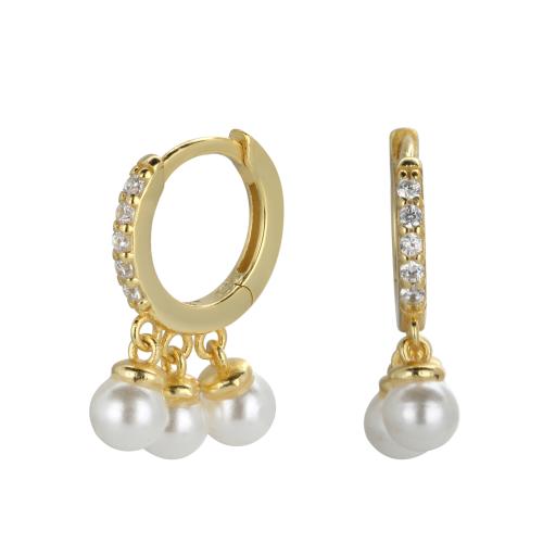 Cubic Zirconia Micro Pave Sterling Silver Earring 925 Sterling Silver with Shell Pearl plated fashion jewelry & micro pave cubic zirconia & for woman nickel lead & cadmium free Sold By Pair