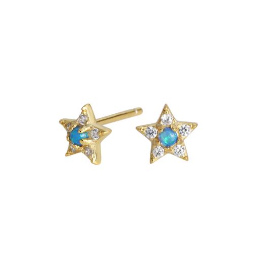 Cubic Zirconia Micro Pave Sterling Silver Earring 925 Sterling Silver with Blue Opal Star fashion jewelry & micro pave cubic zirconia & for woman nickel lead & cadmium free Sold By Pair